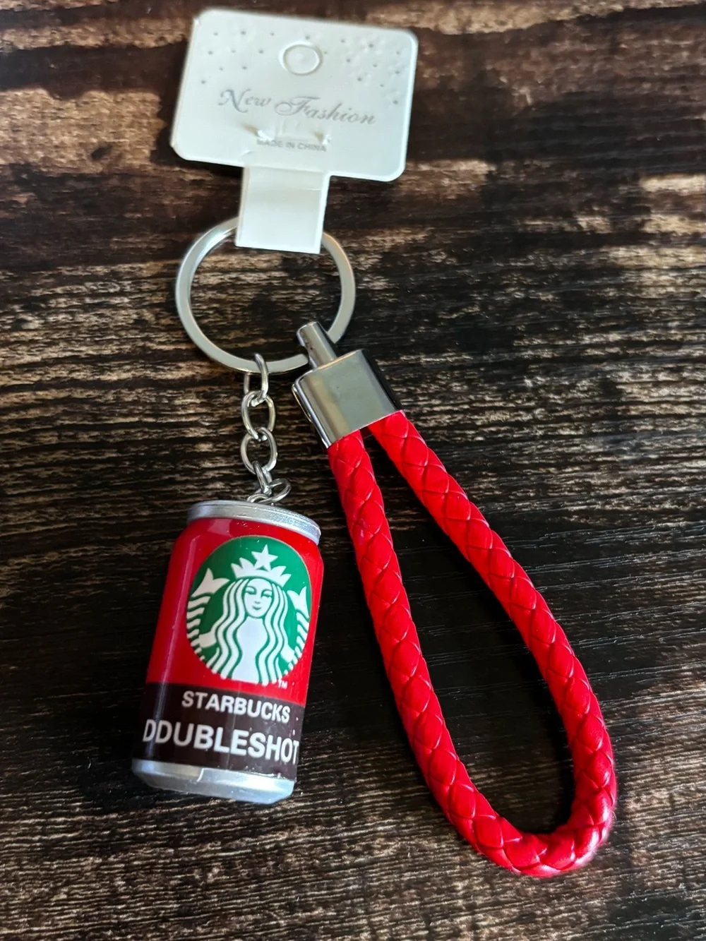 Starbucks Red Braided Loop Keychain with Silver Tone Hardware
